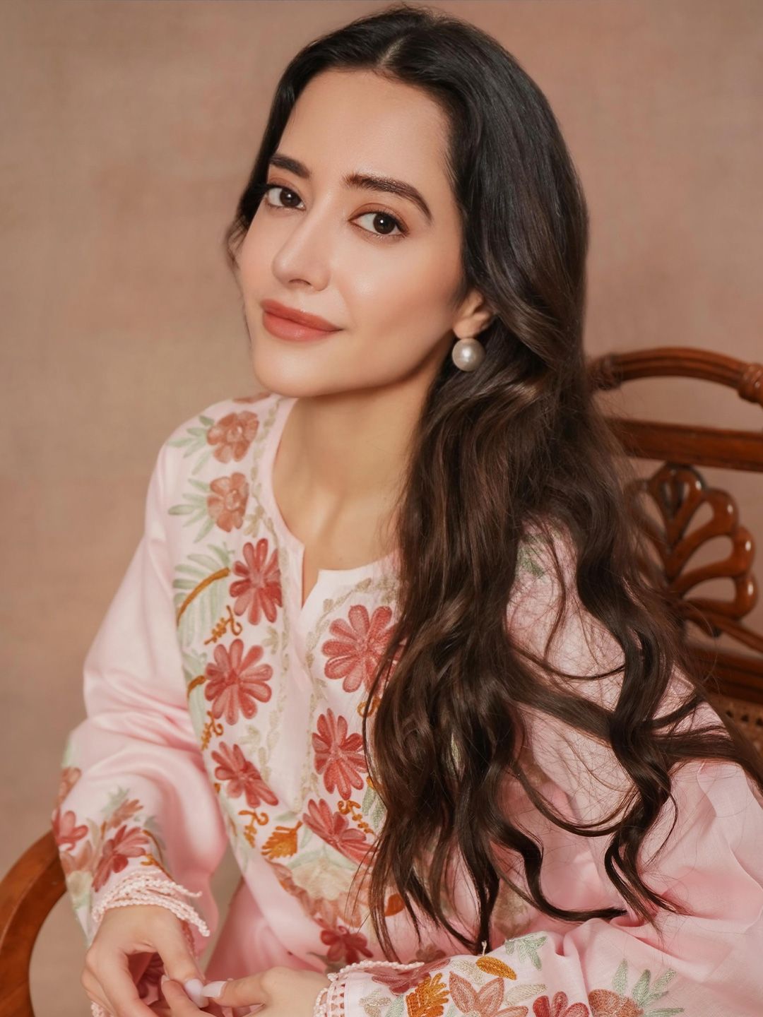 HOUSE OF KARI Floral Printed Thread Work Cotton Straight Kurta