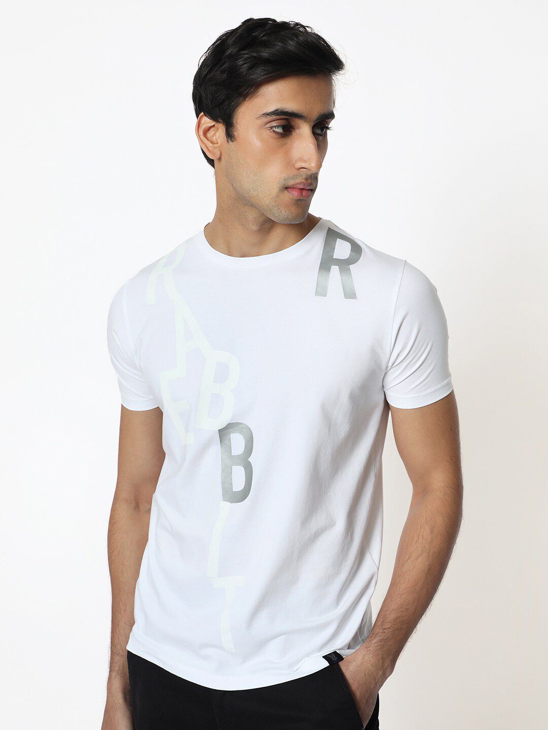RARE RABBIT Men Heras Typography Printed Cotton Slim Fit T-Shirt