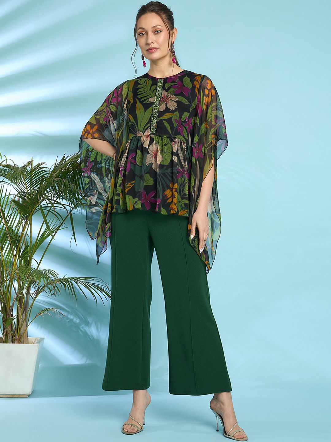 Antheaa Embellished Printed Top And Trouser Co-Ords