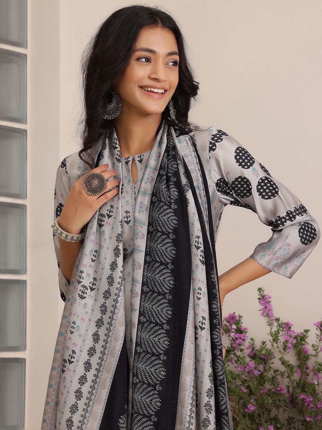 Libas Floral Printed Straight Kurta with Salwar & Dupatta