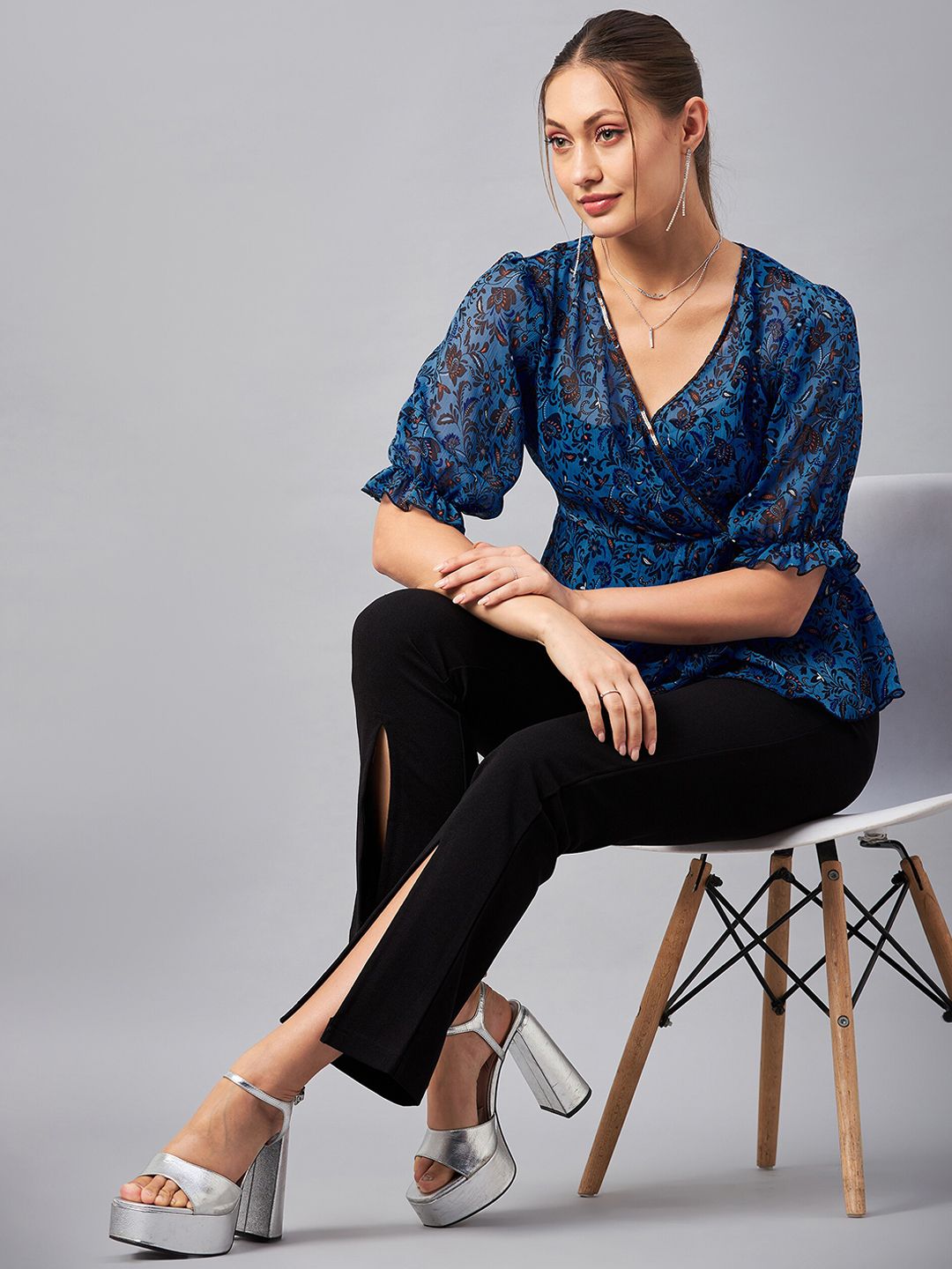 Antheaa Floral Printed V-Neck Tunic With Trousers Co-Ords