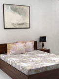 BOMBAY DYEING Fantasque Beige Floral Printed Cotton180 TC King Bedsheet Set 2.74 x 2.74 m