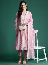 Indo Era Ethnic Motifs Embroidered Pleated Thread Work Pure Cotton Kurta Set