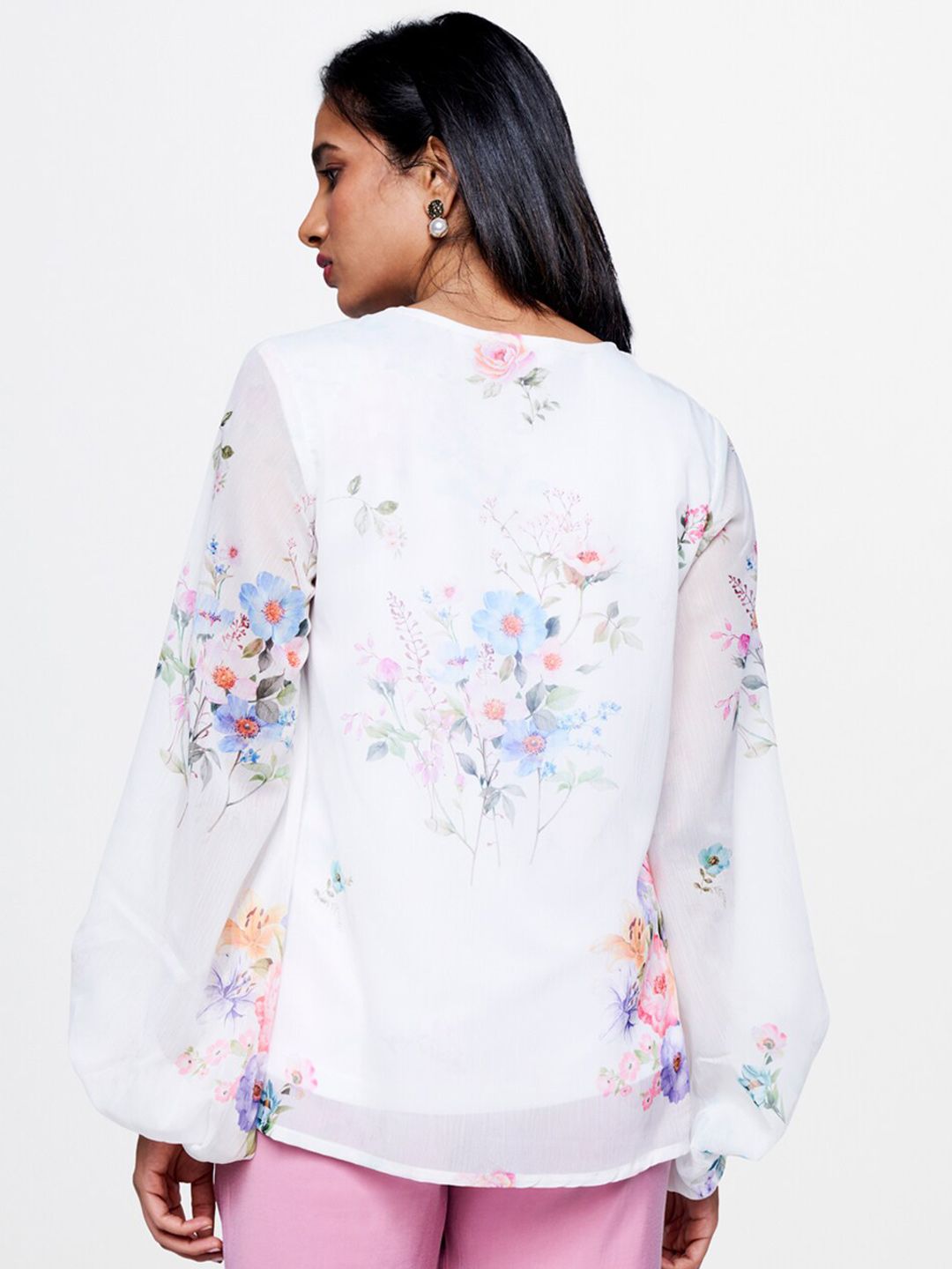 AND Floral Printed Puffed Sleeves Top