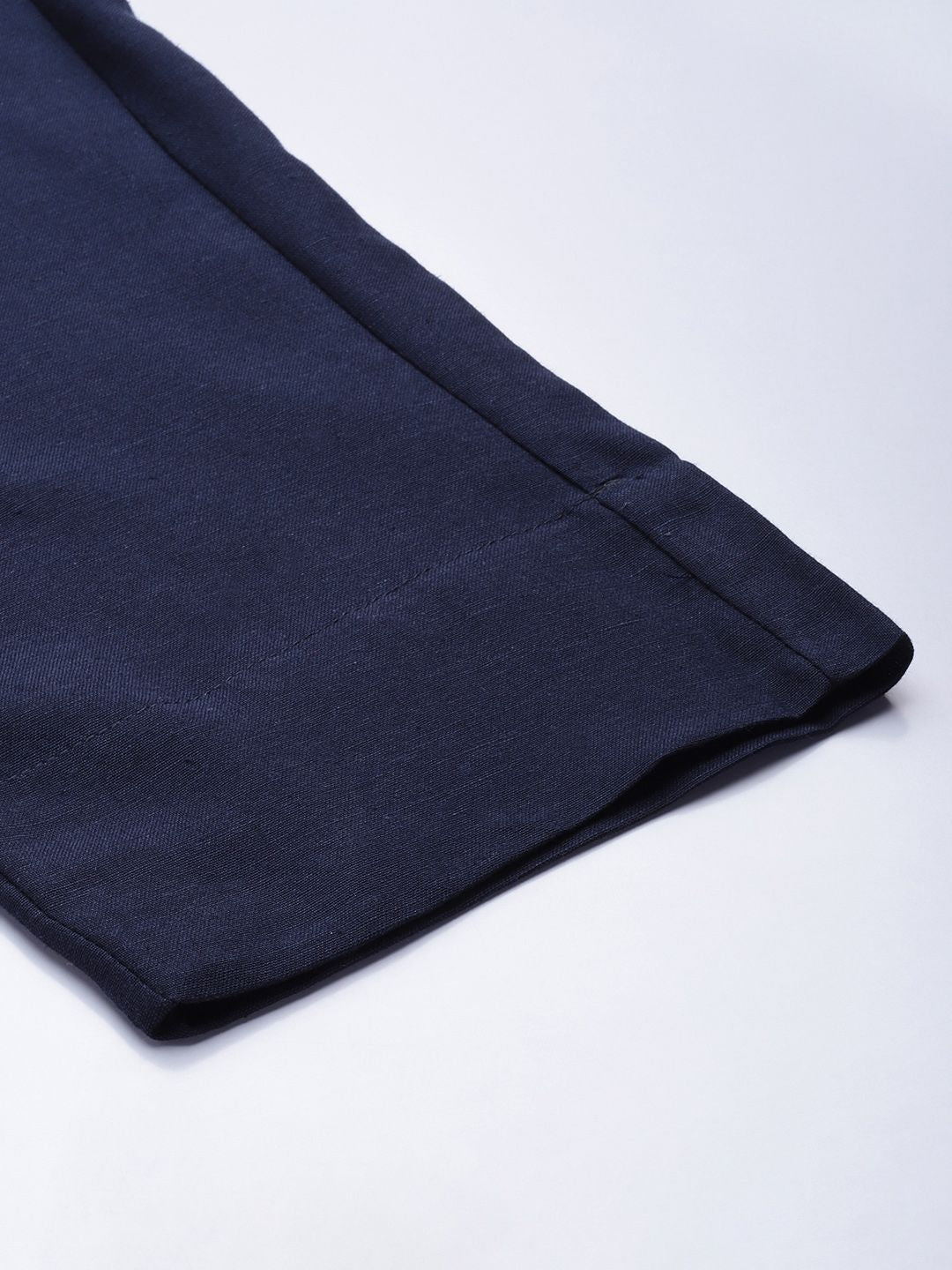 Global Desi Women Navy Blue Solid Straight Fit Trousers