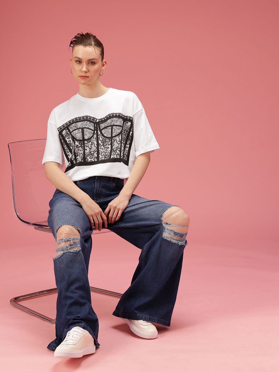 DressBerry Pure Cotton Graphic Printed Relaxed Fit T-shirt