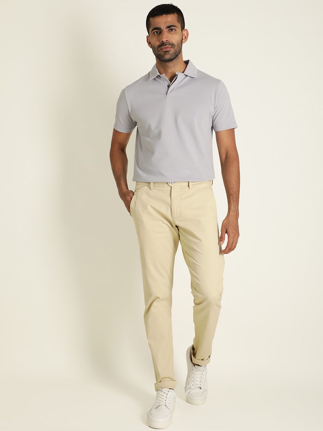 RARE RABBIT Jacob Solid Cotton Slim Fit Mid-Rise Trouser