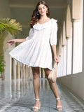 DressBerry Embroidered Puff Sleeve Ruffled Fit & Flare Dress