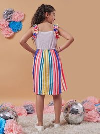 pspeaches Girls Striped Shoulder Straps Fit & Flare Dress