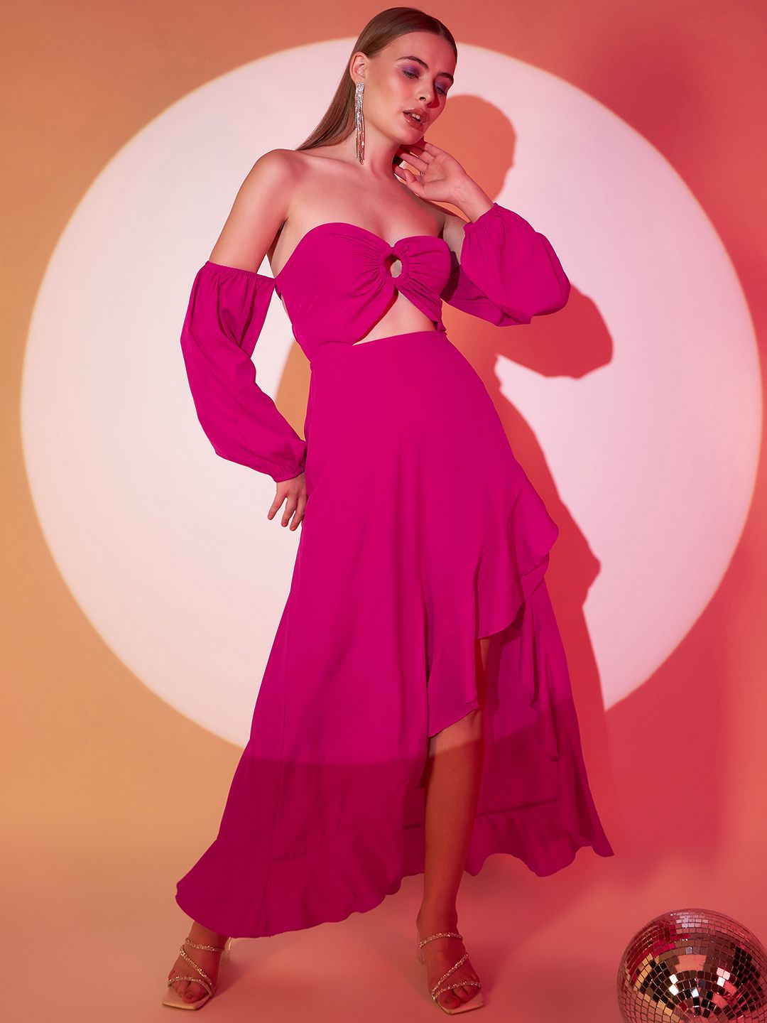 Berrylush Pink Cut Outs A-Line Midi Dress