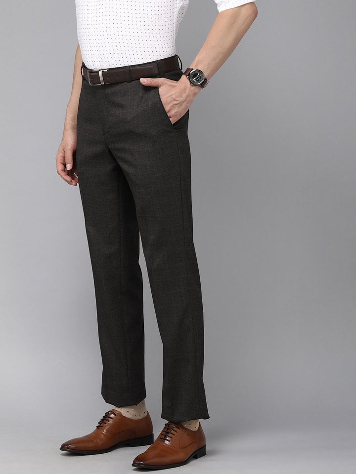 Park Avenue Men Grey Self Designed Mid Rise Smart Formal Trousers