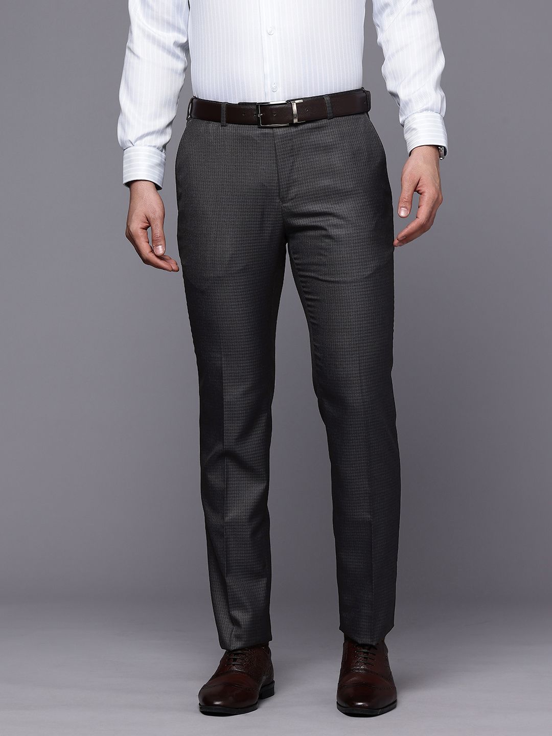 Raymond Men Checked Slim Fit Formal Trousers