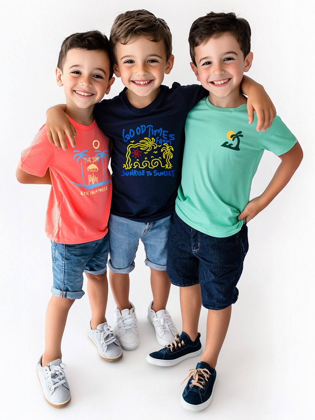 Nauti Nati Boys Pack Of 3 Graphic Printed Antimicrobial Cotton T-shirt