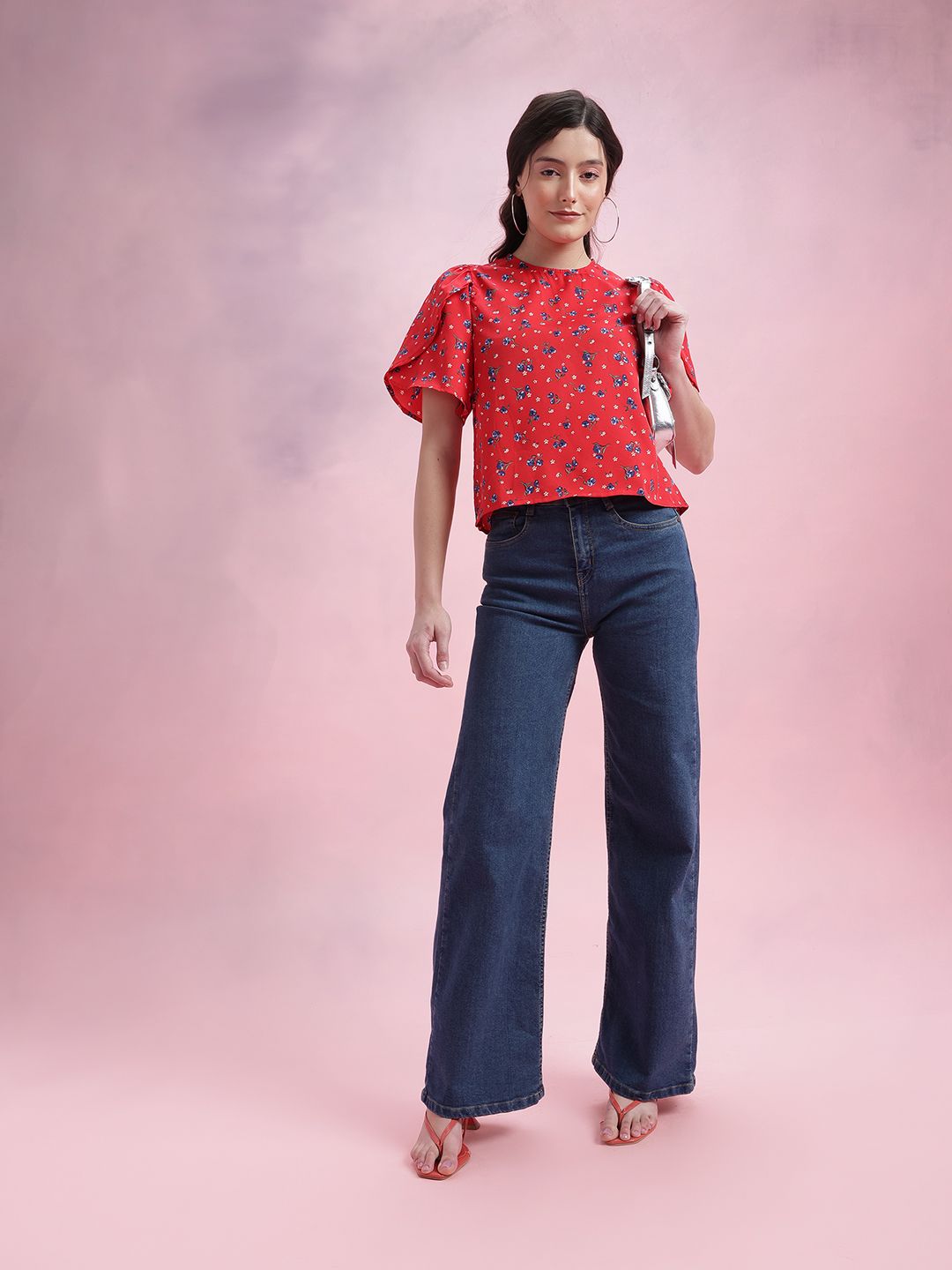 DressBerry Floral Print Tulip Sleeve Top