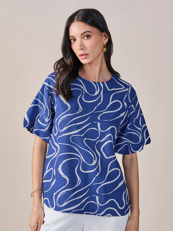 AND Printed Puff Sleeves Top