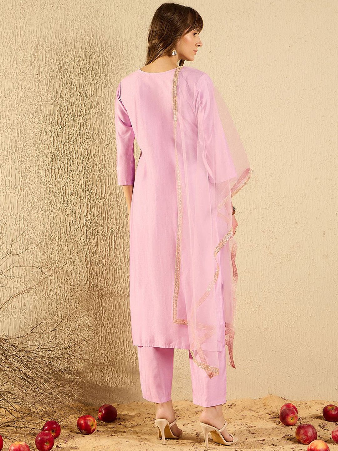 Indo Era Women Ethnic Motifs Embroidered Regular Thread Work Liva Kurta with Trousers & With Dupatta