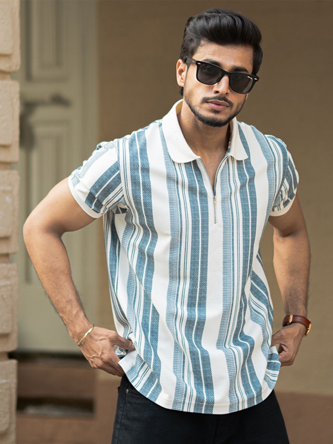 Powerlook Men Striped Polo Collar T-shirt