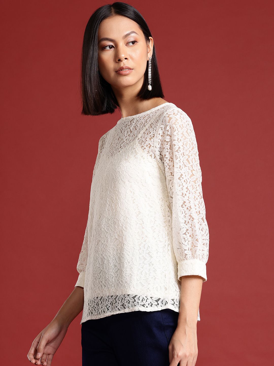 all about you Floral Puff Sleeve Lace Top
