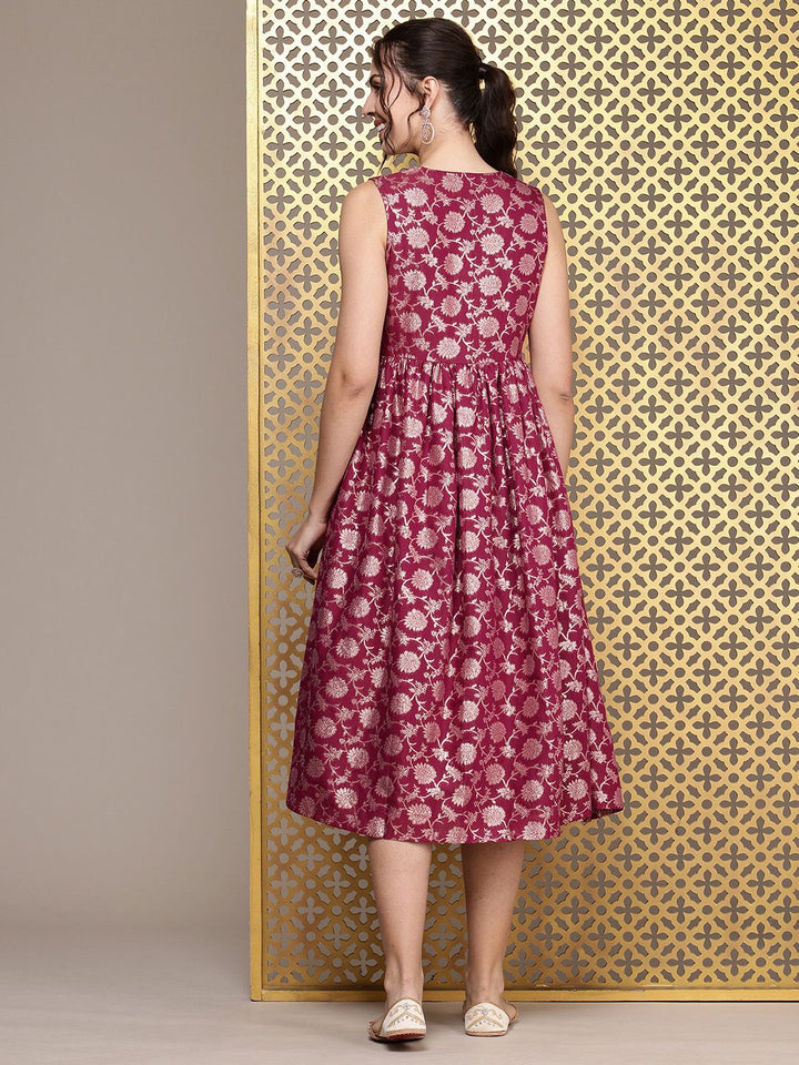 House of Pataudi Floral Embroidered A-Line Midi Jashn Dress