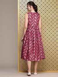 House of Pataudi Floral Embroidered A-Line Midi Jashn Dress