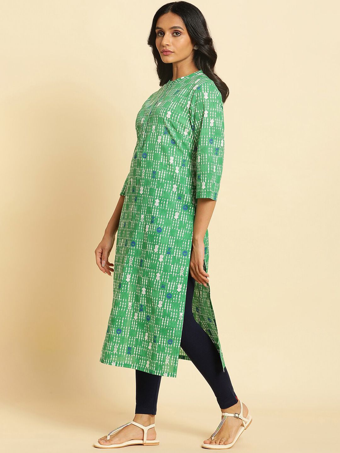 W Geometric Printed Mandarin Straight Pure Cotton Collar