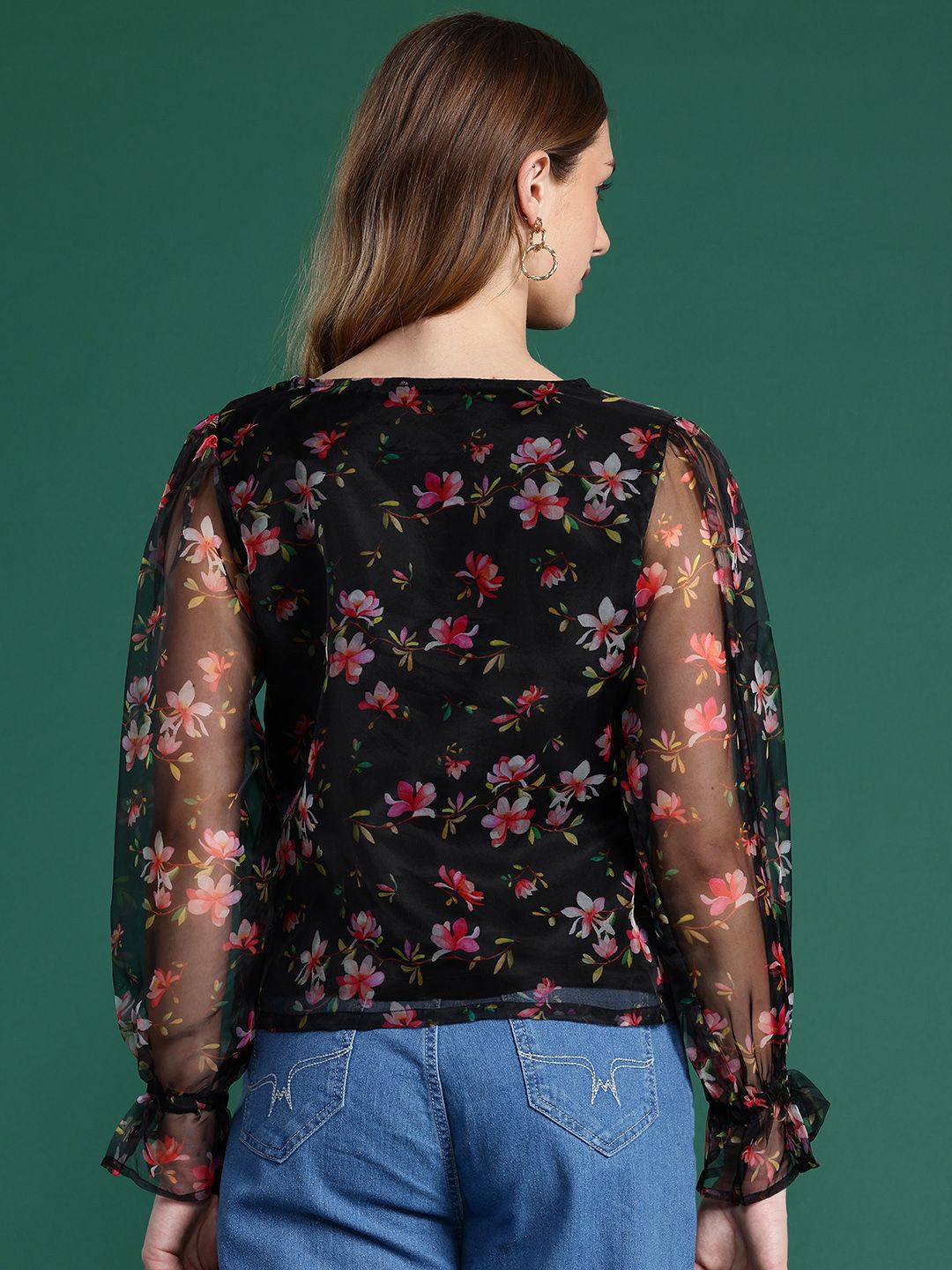 DressBerry Floral Print Puff Sleeves Top