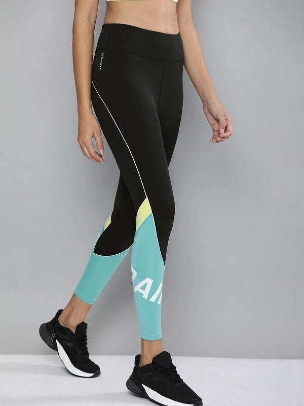 HRX By Hrithik Roshan Women Black Colourblock Skinny Rapid-Dry Anti-Static Training Tights