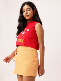 DressBerry Chill Vibes, Easy Peasy Cute Feminine Printed Sleeveless Crop T-shirt