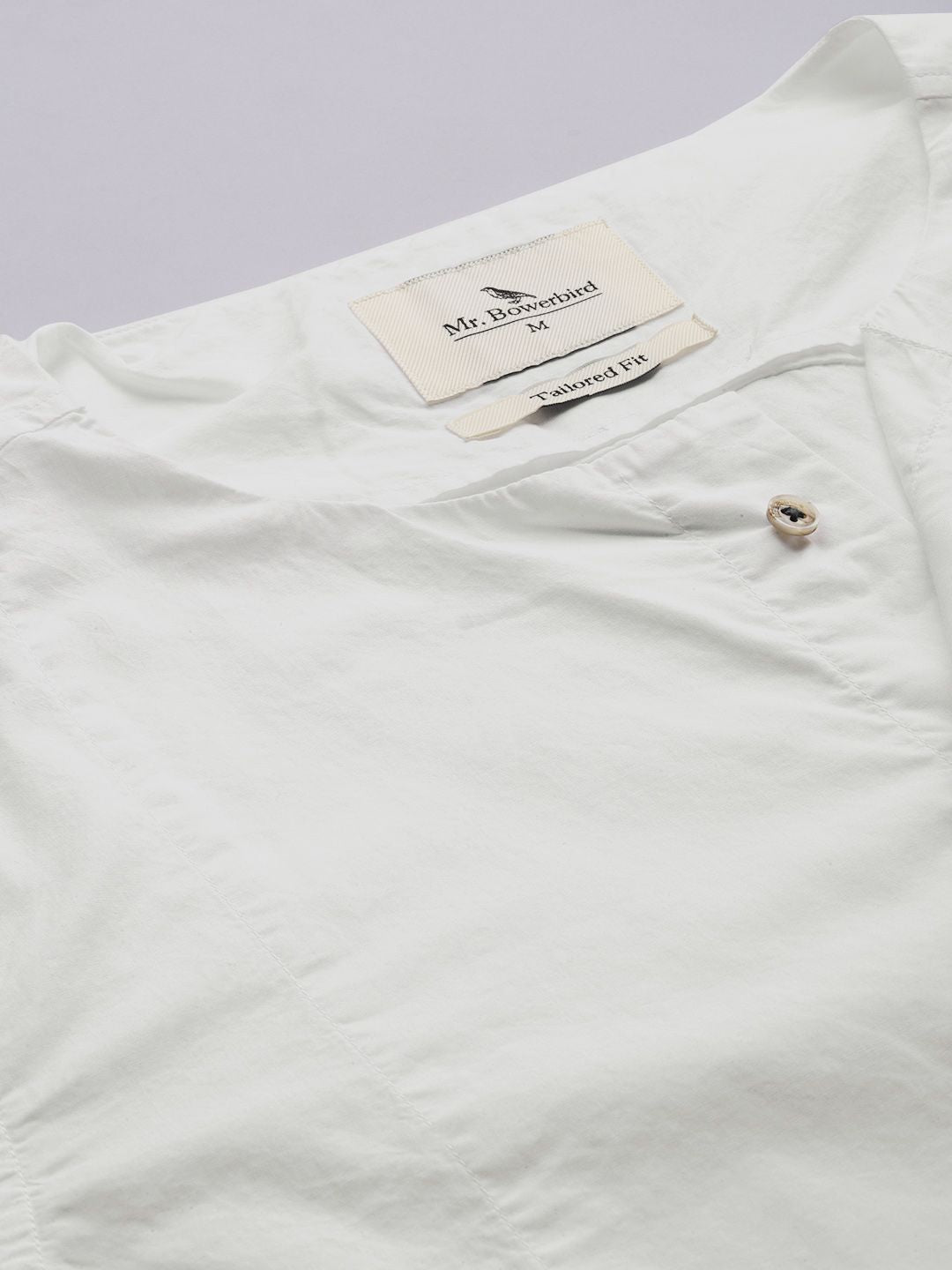 Mr Bowerbird Men White Tailored Fit Solid Casual Shirt