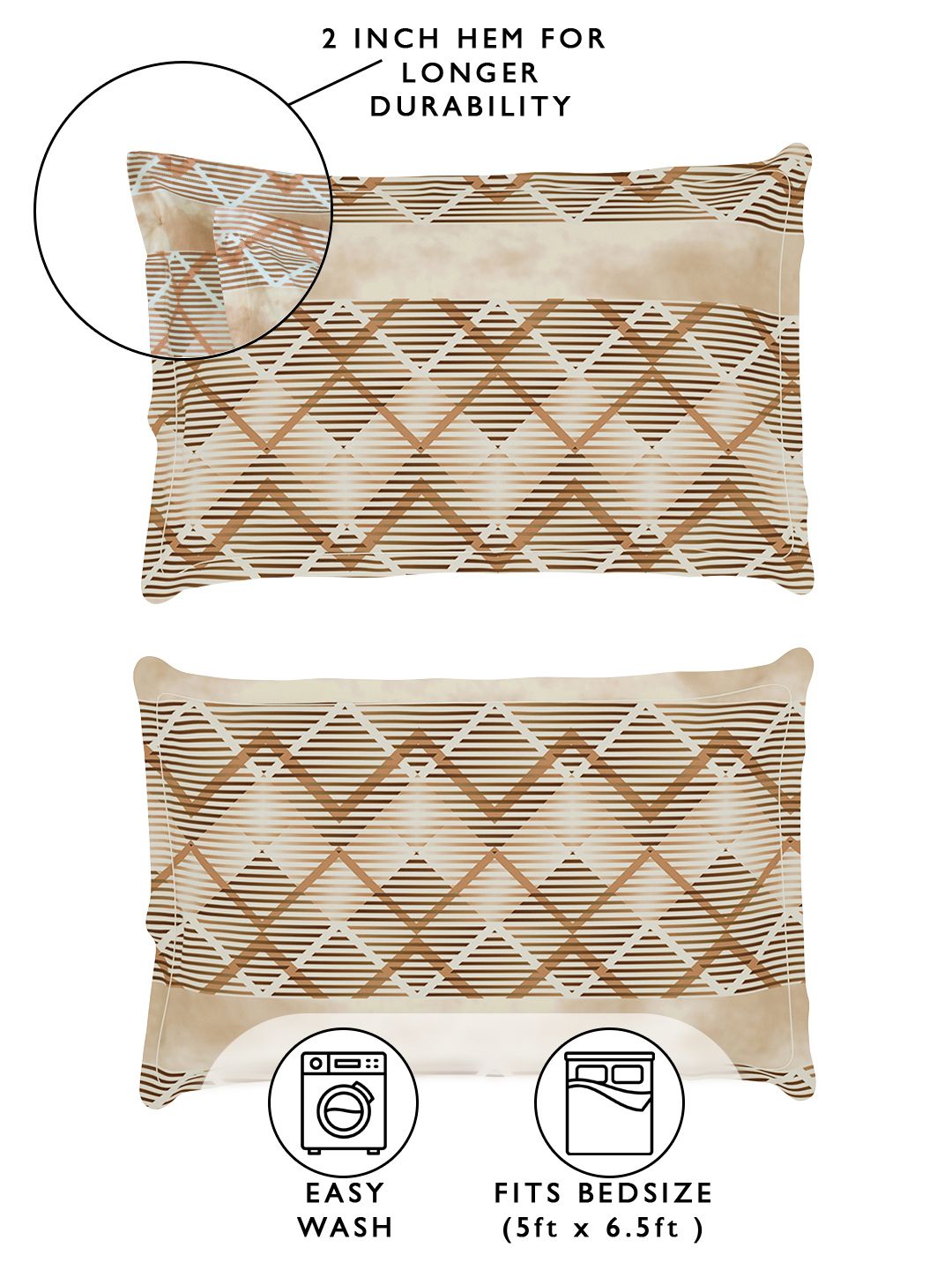 Story@home Arena Brown & White Geometric Printed 180 TC Queen Bedsheet & 2 Pillow Covers