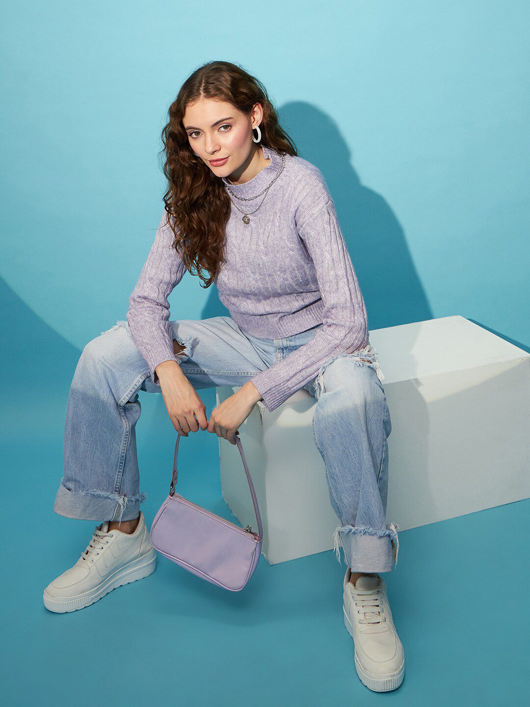 STREET 9 Self Design Cable Knit Acrylic Pullover