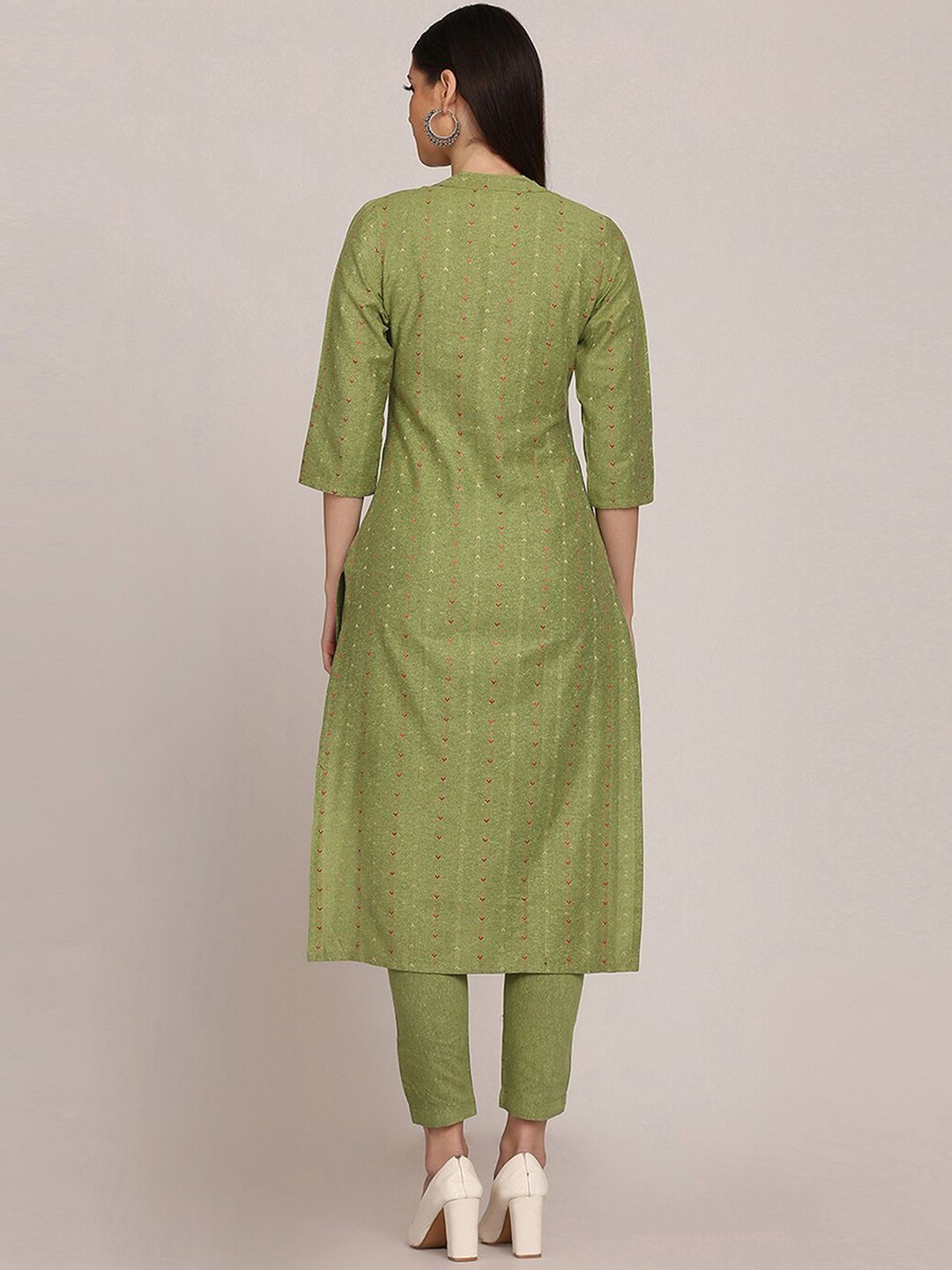 KALINI Geometric Woven Design Mandarin Collar Straight Kurta With Trouser