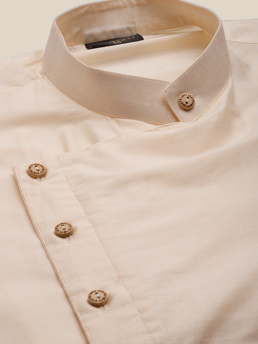VASTRAMAY Men Cream-Coloured Angrakha Kurta