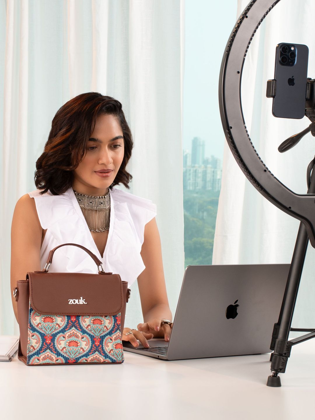 ZOUK Ethnic Motifs Printed Structured Sling Bag