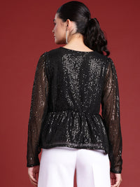 all about you Sequinned Stripes Embellished V-Neck Gathered or Pleated Party Top