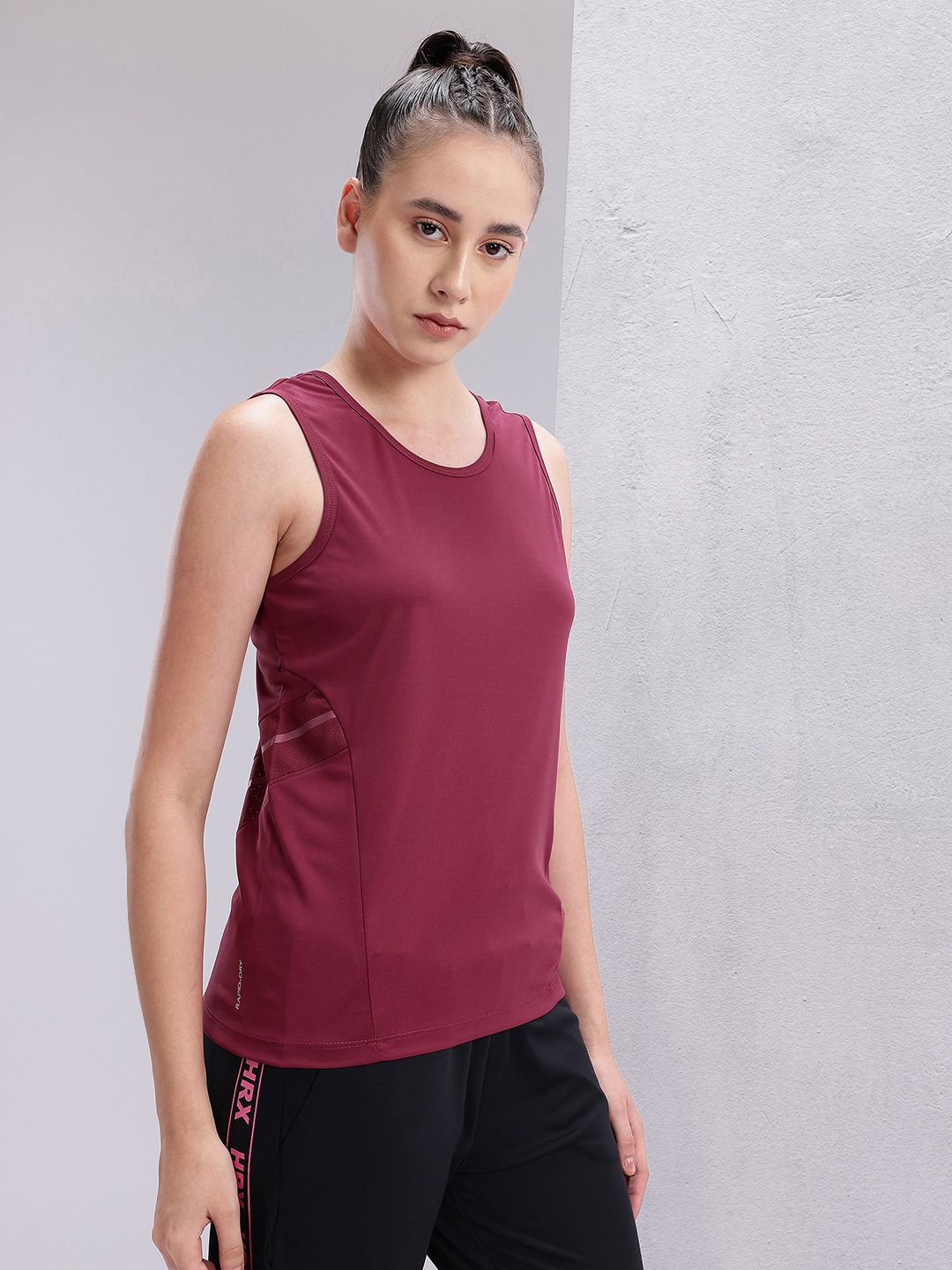 HRX by Hrithik Roshan Women Rapid-Dry Round Neck Training Tshirt with Mesh Detail