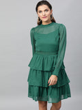 STREET 9 Women Green Self Design Fit and Flare Dress