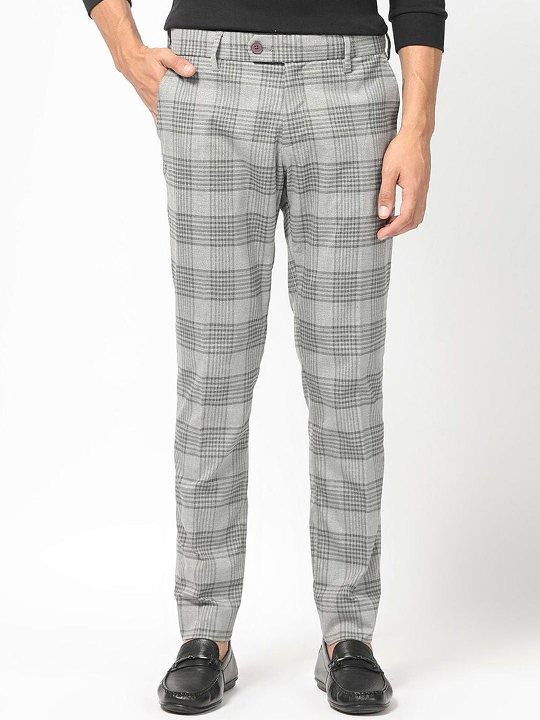 RARE RABBIT Men Rowe Mid-Rise Checked Slim Fit Trouser