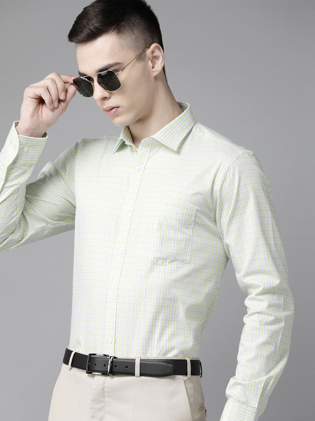 Park Avenue Men Pure Cotton Slim Fit Tartan Checked Formal Shirt