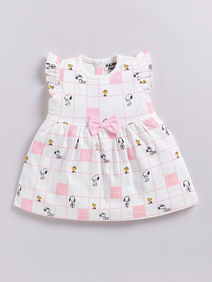 Happy Faces Girls Cotton Printed Flutter Sleeve Fit & Flare Dress