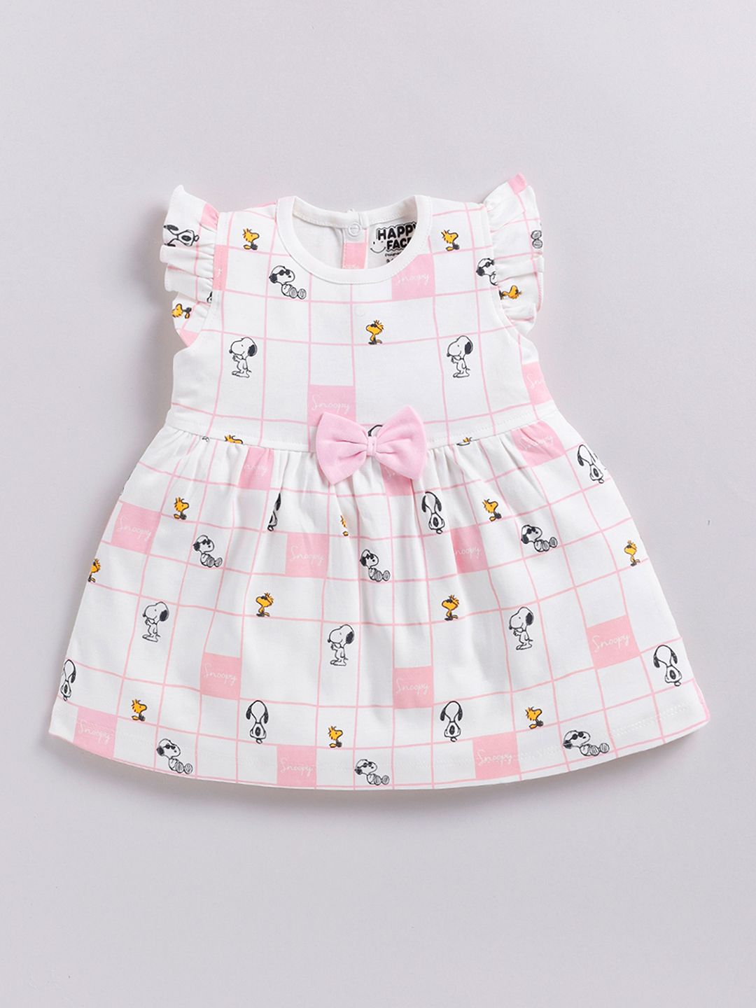 Happy Faces Girls Cotton Printed Flutter Sleeve Fit & Flare Dress