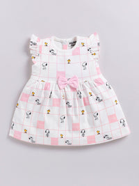 Happy Faces Girls Cotton Printed Flutter Sleeve Fit & Flare Dress