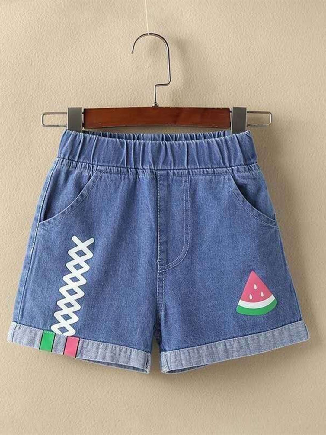 YK Girl Printed Mid-Rise Regular Fit Denim Shorts