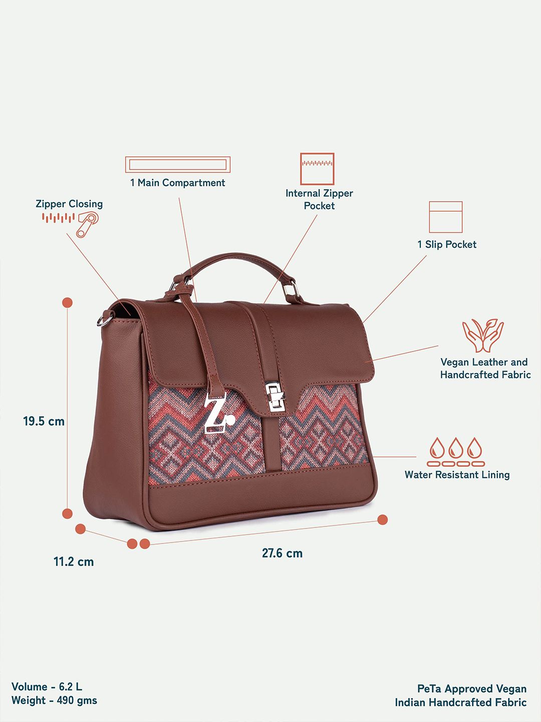 ZOUK Gwalior Weaves Printed Structured Satchel