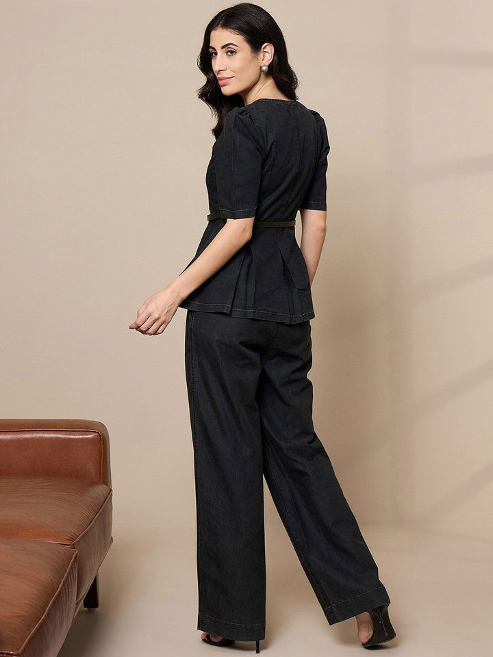 SASSAFRAS worklyf Pure Cotton Peplum Top With Straight Trouser