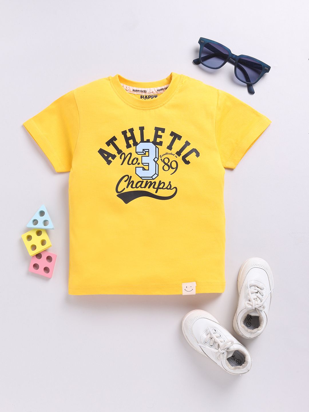 Happy Faces Boys Pure Cotton Typography Printed T-shirt