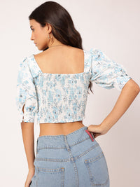 DressBerry Floral Fantasy Ruffle Smocked Crop Top