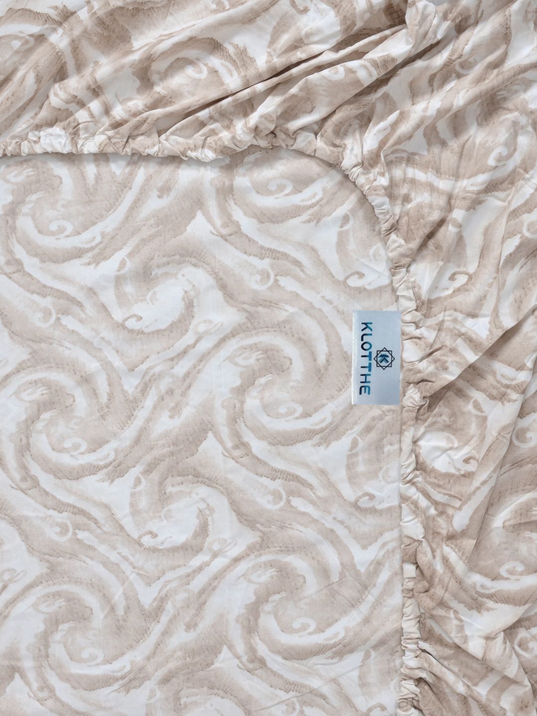 KLOTTHE Beige Abstract 300 TC Fitted Double King Bedsheet With 2 Pillow Covers