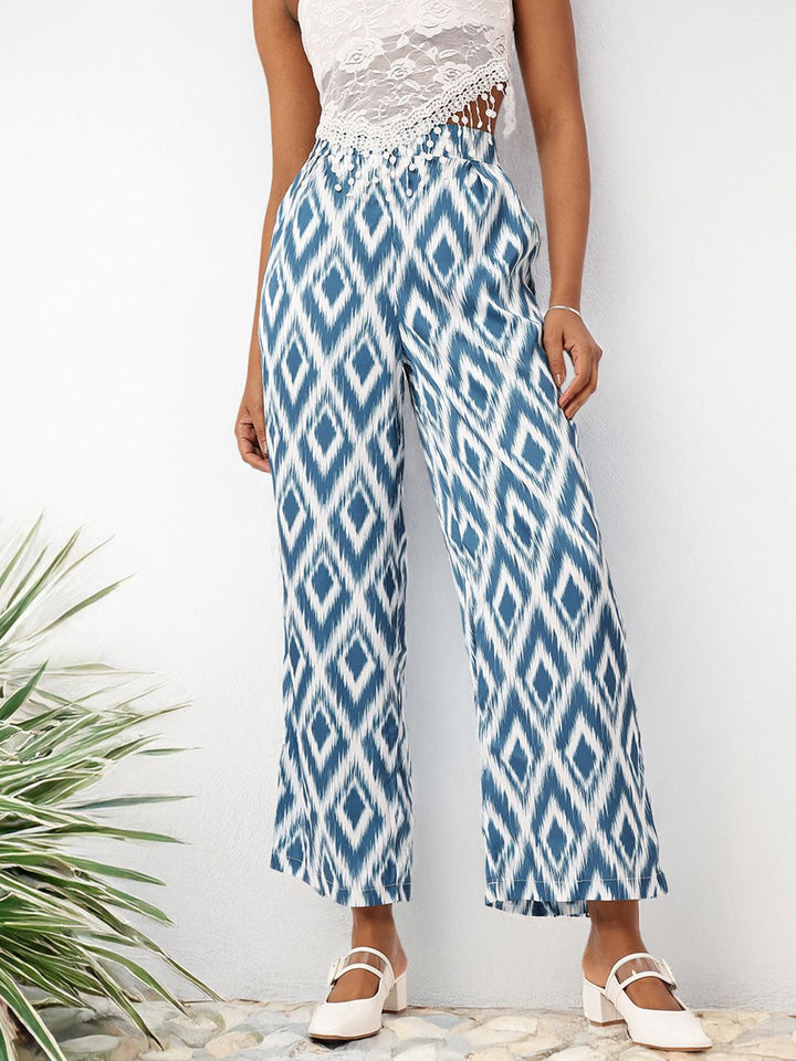 DressBerry Hippy Retro Meets Ikat Flared Wide Leg Trousers