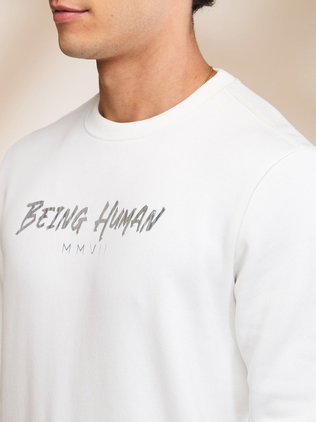 Being Human Men Brand Logo Printed Round Neck Cotton Pullover Sweatshirt